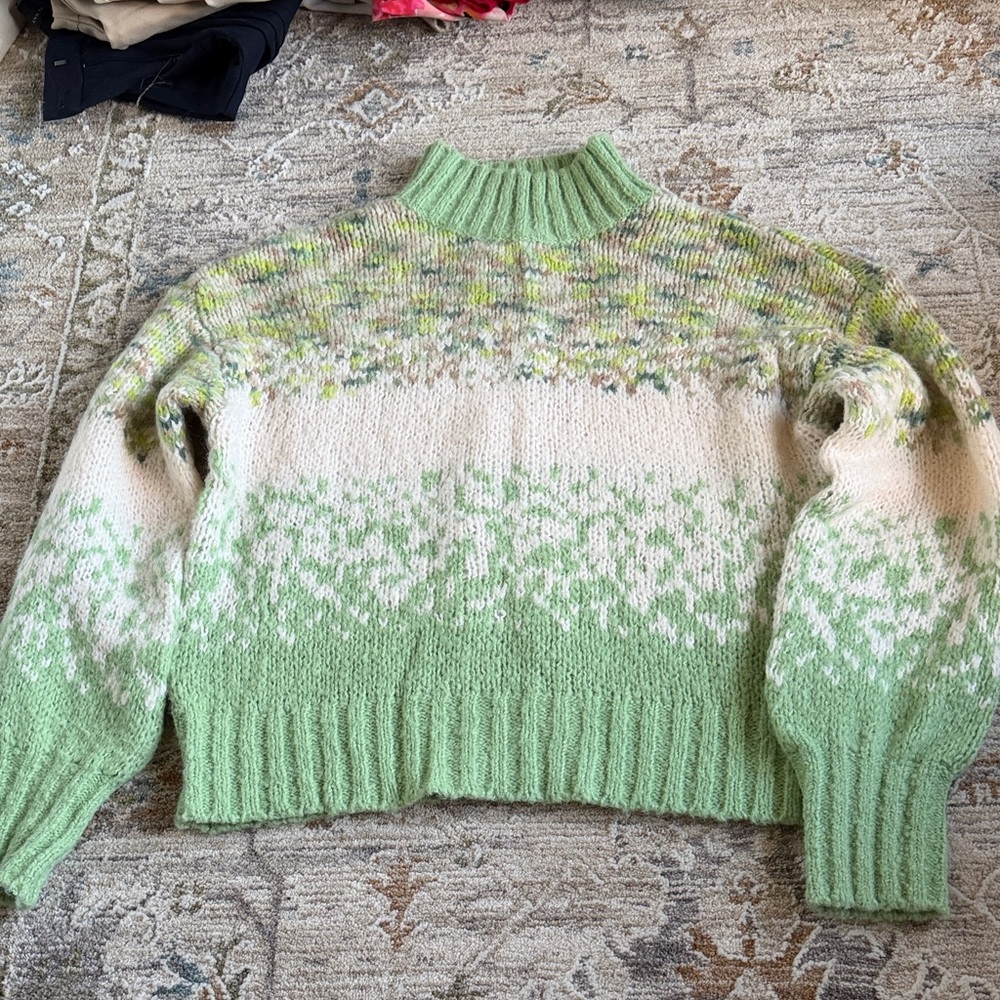 Aerie Green and Cream Turtleneck Sweater
